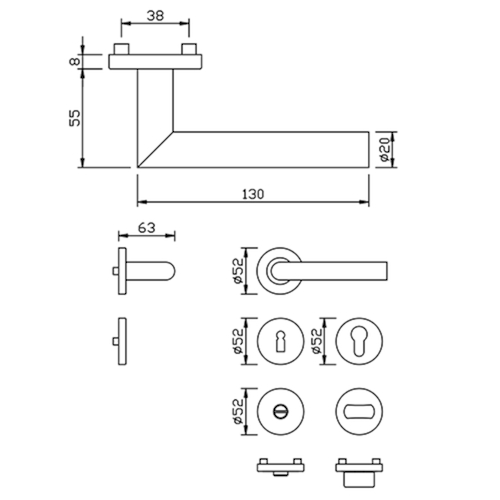 DEURKRUKGN DG 61.ER.RS L-gelast KLASSE 3 greenteQ BB - Ø20 - dd38-50mm - oc staal - inox Productafbeelding BIGSKZ L