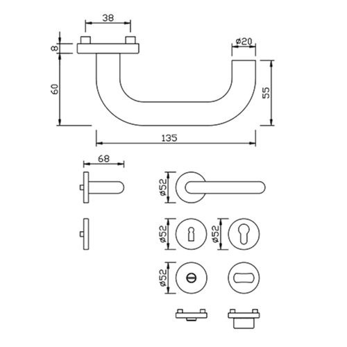 DEURKRUKGN DG 60.ER.RS U-afger KLASSE 3 greenteQ WC - Ø20 - dd38-50mm - oc staal - inox Productafbeelding BIGSKZ L