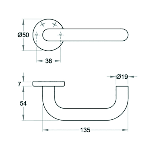 DEURKRUKGN Qtec U-afgerond Ø19mm - dd39-52mm - veer - inox - staal onderc Productafbeelding BIGSKZ L