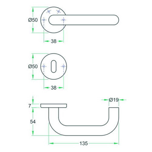 DEURKRUKGN Qtec U-afgerond BB - Ø19mm - dd39-52mm - veer - inox-staal onderc Productafbeelding BIGSKZ L