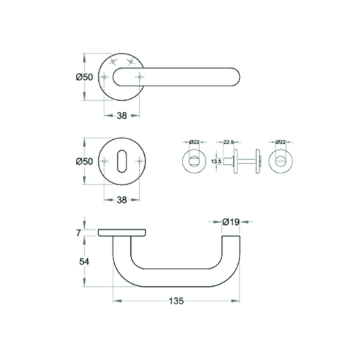 DEURKRUKGN Qtec U-afgerond PZ-Ø19mm-dd37-45mm-veer-zwartstruct-staal onderc Productafbeelding BIGSKZ L