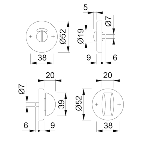 SLEUTELPLAAT ROND 42KVS ROOD/WIT WC - Ø52x8mm - inox - dd37-42mm - incl nok -oc pvc Productafbeelding BIGSKZ L