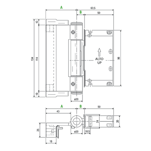 SCHARNIER  R4 MOD10 AGB vr HOUT Ø20mm - R9005 zwart mat -160kg-vr 10/12mm dichting Productafbeelding BIGSKZ L