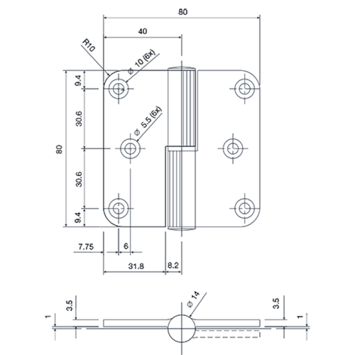 PAUMEL 80/80 AR TOE R9005 zwart - Ø14mm - rechts - lemmerdikte 3,5mm Productafbeelding BIGSKZ L