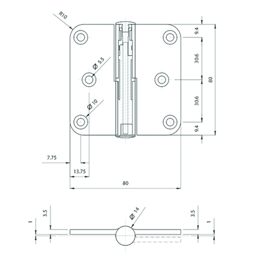 PAUMEL 80/80 ARGENTACLOSE met veer inox look - Ø14mm - links - lemmerdikte 3,5mm Productafbeelding BIGSKZ L