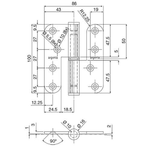PAUMEL 100/86 AR OPEN inox - Ø16mm - links - kogellager 5mm - lemmer 3mm Productafbeelding BIGSKZ L