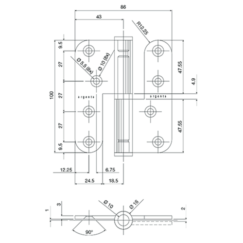 PAUMEL 100/86 AR OPEN zwart mat- R9005 - Ø16mm - links - lemmerdikte 3mm Productafbeelding BIGSKZ L
