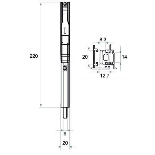 BASCULESCHUIF 3720C TITANDUE inbouw 220x19x14 mm (beslaggroef 14x18mm) - verzinkt Productafbeelding BIGSKZ L