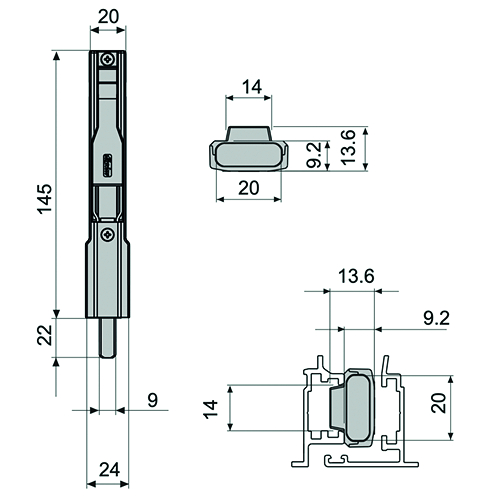 BASCULESCHUIF 3720A01 TITANDUE inbouw 145x20mm - Ø9mm - verlengde pin - chroommat Productafbeelding BIGSKZ L