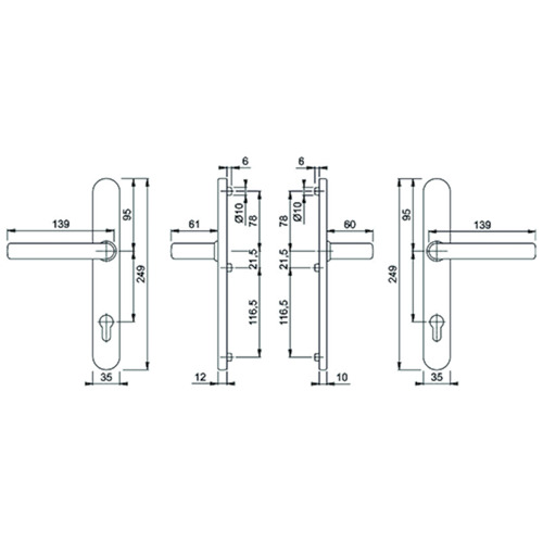 DEURKRUKGN LIVERPOOL PANIEK 9/92PZ - 249x35x12mm - inox - dd67-72mm - met veer Productafbeelding BIGSKZ L