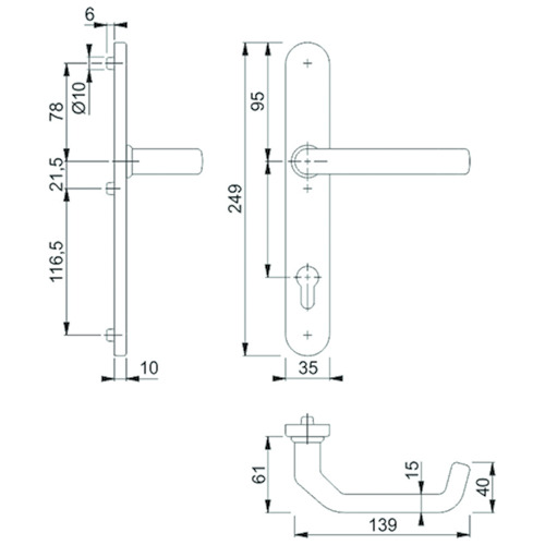 DEURKRUKGN VOORDEUR BINNENZIJDE LIVERPOOL 9/92PZ - 249x35x12mm - inox - met veer Productafbeelding BIGSKZ L