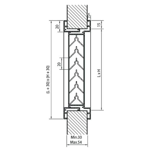 DEURROOSTER 461 V-lamel met tegenkader L400xH200mm - F1 - dd 30-54mm - 72,4m³/h 2Pa Productafbeelding BIGSKZ L