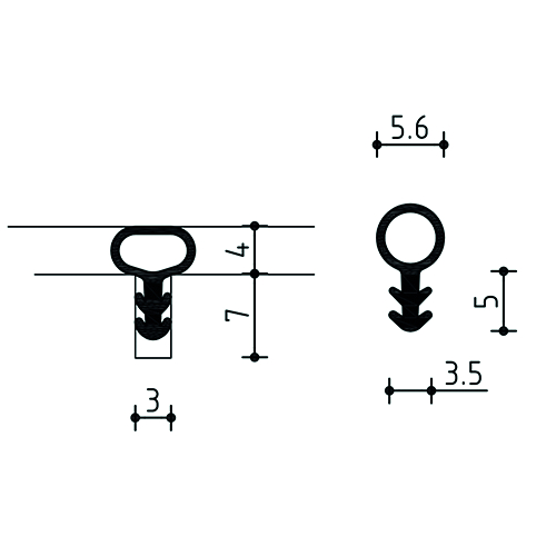 DICHTING S0318 - binnendeur transparant - Ø5mm - groef 3mm Productafbeelding BIGSKZ L