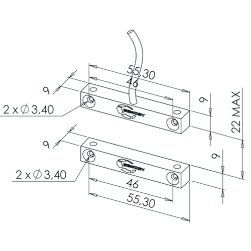 MAGNEETCONTACT OPBOUW  L55,3xB9xD9mm - kabellengte 10m Productafbeelding BIGSKZ L
