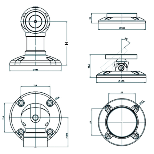 DEURVASTZETMAGNEET 830 OP VOET 110-190MM  24V DC - 100% ED - IP55 - houdkr 50kg - schakelaar Productafbeelding BIGSKZ L