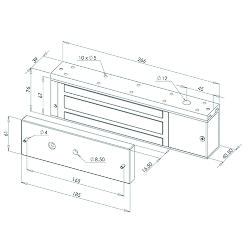DEURMAGNEET OPBOUW EF500CTC 500kg enkele vleugel - met LED-signalisatie Productafbeelding BIGSKZ L
