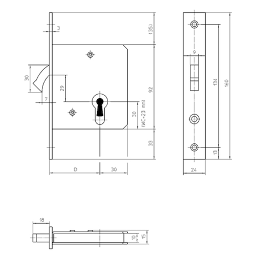 INSTEEKSLOT 1620 HAAK PZ omkeerbaar 55E - 160x24x3mm recht - inox - incl sluitplaat Productafbeelding BIGSKZ L