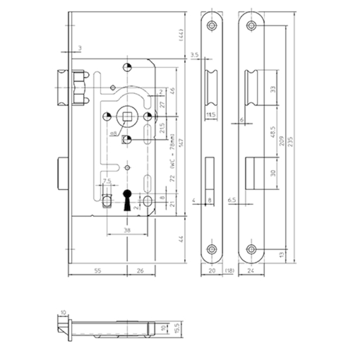 INSTEEKSLOT 104 DN Din links 55E - 78WC - vpl 24x235mm - oudzilver Productafbeelding BIGSKZ L