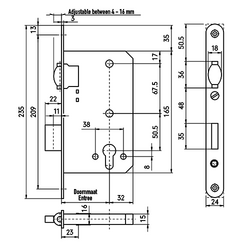 INSTEEKSLOT (486) 311 ROL PZ omkeerbaar 65E - vpl 24x235 - inox - incl sluitplaat Productafbeelding BIGSKZ L