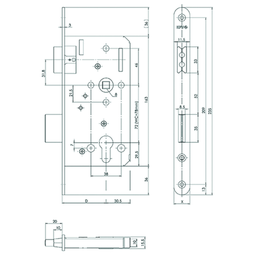 INSTEEKSLOT 116 DN MAGNEET omkeerbaar 55E - 78WC - vpl 20x235 - zwart gelakt Productafbeelding BIGSKZ L