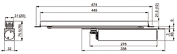 INBOUW GLIJARM EV DCG892 zilver - Br. 20mm Productafbeelding BIGSKZ L