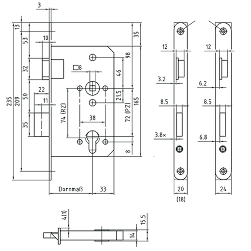 INSTEEKSLOT 3 D KL 3 60E - 72PZ - DINR - zwart mat - vrpl afgerond Productafbeelding BIGSKZ L