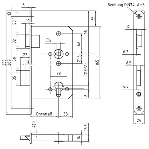 INSTEEKSLOT 3 DN KL 3 60E - 72PZ - DINR - inox - 2toers - vrpl afgerond Productafbeelding BIGSKZ L