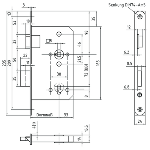INSTEEKSLOT 3 DN KL 3 60E - 72BB - DINR - zwart mat - 2toers - vrpl afge Productafbeelding BIGSKZ L