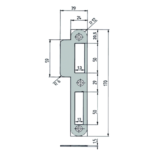 SLUITPLAAT Qtec DN project 170x24x1,5mm - lip39mm -R9T05 zwart struct - afger Productafbeelding BIGSKZ L