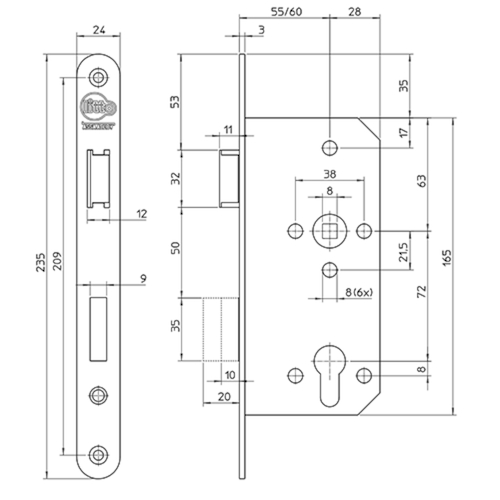INSTEEKSLOT A26E1 DN KL 3 55E - 72PZ - L/R - inox - 2toers - vrpl afger Productafbeelding BIGSKZ L