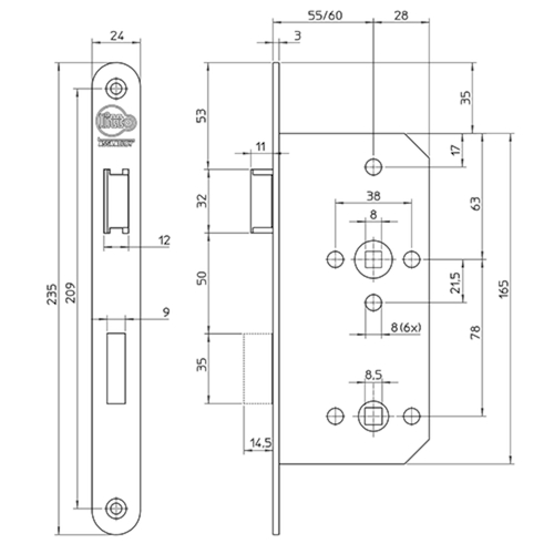 INSTEEKSLOT A15E1 DN KL 3 55E - 78WC - L/R - inox - 1toers - vrpl afger Productafbeelding BIGSKZ L