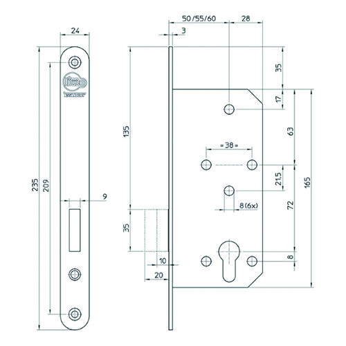 INSTEEKSLOT A46E1 N KL 3 55E - 72PZ - L/R - inox - 2toers - vrpl afger Productafbeelding BIGSKZ L