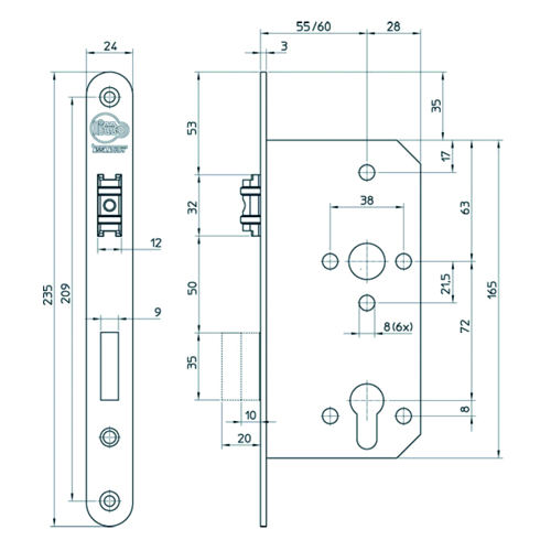 INSTEEKSLOT A56E1 ROL+N KL 3 60E - 72PZ - L/R - inox - 2toers - vrpl afger Productafbeelding BIGSKZ L