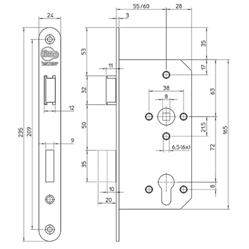 INSTEEKSLOT A26D5 DN KL 3 kruknoot gelagerd 55E - 72PZ - L/R - inox - 2toers - vrpl afger Productafbeelding BIGSKZ L