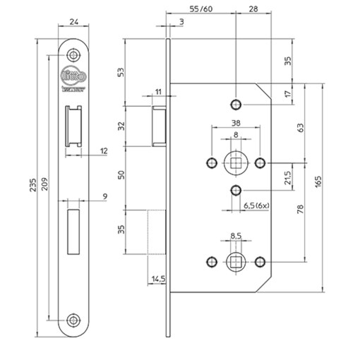 INSTEEKSLOT A15D5 DN KL 3 kruknoot gelagerd 55E - 78WC - L/R - inox - 1toers - vrpl afger Productafbeelding BIGSKZ L