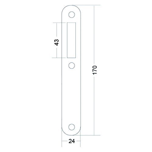 VLAKKE SLUITPLAAT HAAKSLOT PC084 project 170x24x3mm - L/R - AH - voor haakslot A76D5 - inox Productafbeelding BIGSKZ L