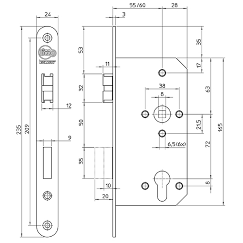 INSTEEKSL A26D6 DN KL 3 kruk gel - fluistersch ind 60E - 72PZ - rechts - inox - 2toers - vrpl afger Productafbeelding BIGSKZ L