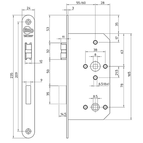 INSTEEKSLOT A15D6 DN KL 3 krukn gela - fluistersch 55E - 78WC - rechts - inox - 1toers - vrpl afger Productafbeelding BIGSKZ L