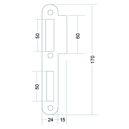 VLAKKE SLUITPLAAT PC083 ROLSLOT project 170x24/48x1,5mm - L/R - AH - inox - vr A56 Productafbeelding BIGSKZ L