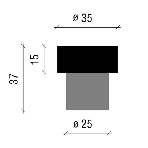 VLOER/WANDBUFFER TONIC LINE Ø25 - L37 - buffer 15mm - rvs Productafbeelding BIGSKZ L