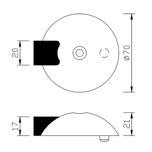 VLOERBUFFER greenteQ RVS Ø70mm - buffer zwart rubber Productafbeelding BIGSKZ L