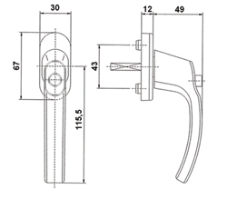 RAAMGREEP 313 met drukknop  stift 7x37mm - schroeven M5x50mm - R9005 zwartmat Productafbeelding BIGSKZ L