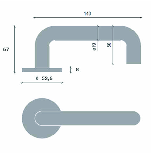 DEURKRUKGN TL3106 U-afgerond KLASSE 3 PANIEK Ø19x140 - rozØ53x6,5 - stiftØ9mm - dd37-60mm -inox Productafbeelding BIGSKZ L