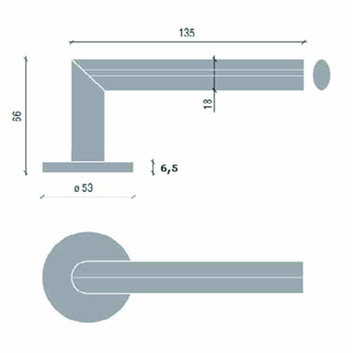 DEURKRUKGN TL3107 L-gelast ellipsvorm KLASSE 3 Ø19x135 - rozØ53x6,5 - stiftØ8mm - dd37-60mm -inox Productafbeelding BIGSKZ L
