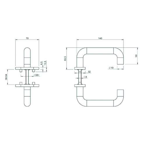 DEURKRUKGN TL3206 U-afgerond Ø19x135 - roz ovaal - stiftØ8mm - dd37-60mm - inox Productafbeelding BIGSKZ L
