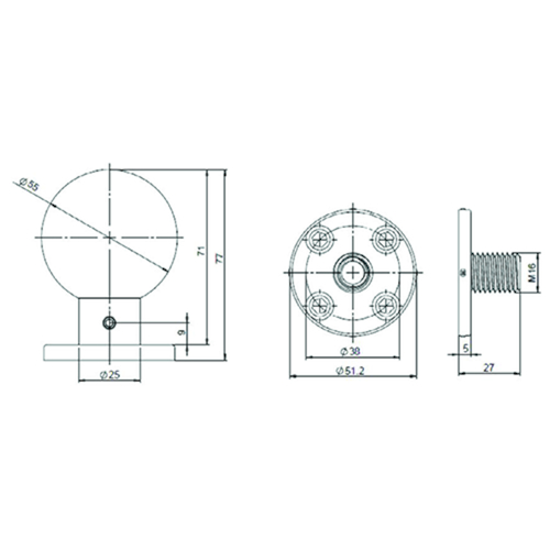 DEURTOP BOL TL0403 VAST OP ROZET inox - dd37-50mm -Ø55 -H77mm -incl bev -rozØ53x7mm Productafbeelding BIGSKZ L