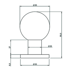DEURTOP BOL TL0143 DRAAIB OP ROZET (1 paar) inox - dd37-60mm -Ø55 -H85mm -incl bev -rozØ53x7mm Productafbeelding BIGSKZ L