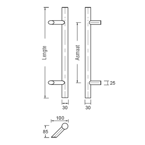 DEURGREEP TT-SCHUIN 45° Ø30mm - as 1000mm - TL 1200mm - R9005 fijnstruct Productafbeelding BIGSKZ L