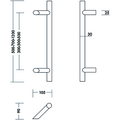 DEURGREEP TT-schuin 45° Ø30mm - as1000mm - TL1200mm - H90mm - inox Productafbeelding BIGSKZ L
