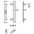 DEURGREEP TT-schuin plat 45° Ø40x10mm - as350mm - TL500mm - H70mm - inox Productafbeelding BIGSKZ L
